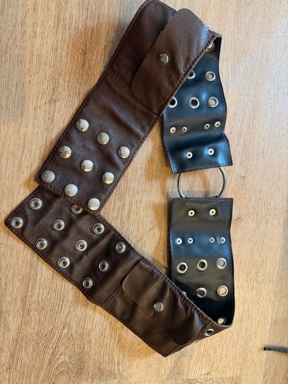 Brown Leather Studded Hip Festival Belt - Picture 2 of 4